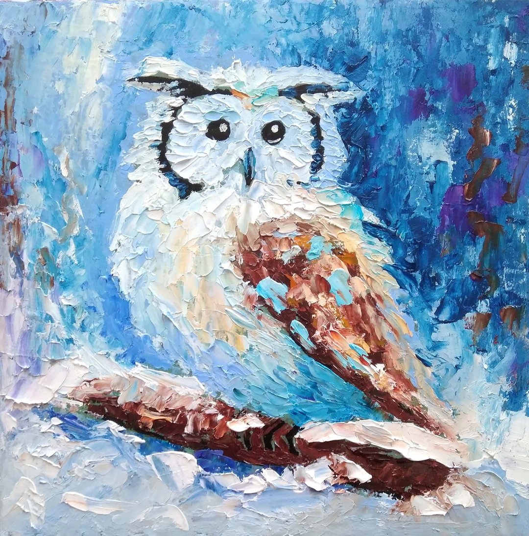 猫头鹰原创油画，雀墙艺术动物艺术品迷你油画，手工油画 - 海报/装饰画/版画 - 其他材质 多色