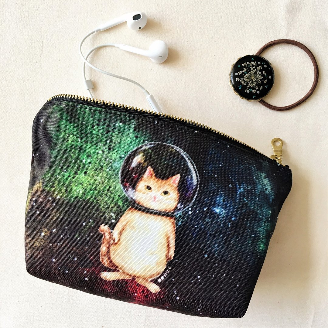 玻璃球猫 宇宙猫 化妆袋 收纳包 笔袋 - 化妆包/杂物包 - 棉 多色