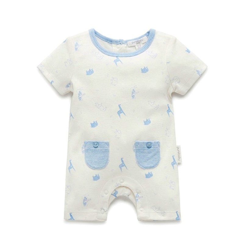 澳洲Purebaby有机棉婴儿动物印花连身装/新生儿 包屁衣 - 包屁衣/连体衣 - 棉．麻 