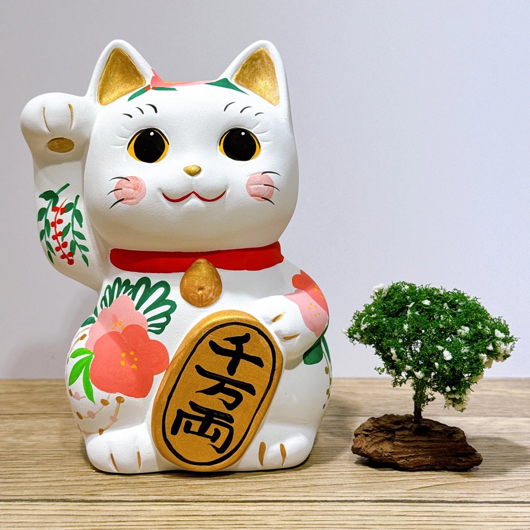 【稻穗迎祥】日本谷中堂招财猫 | 松竹梅 稻穗 - 摆饰 - 瓷 白色