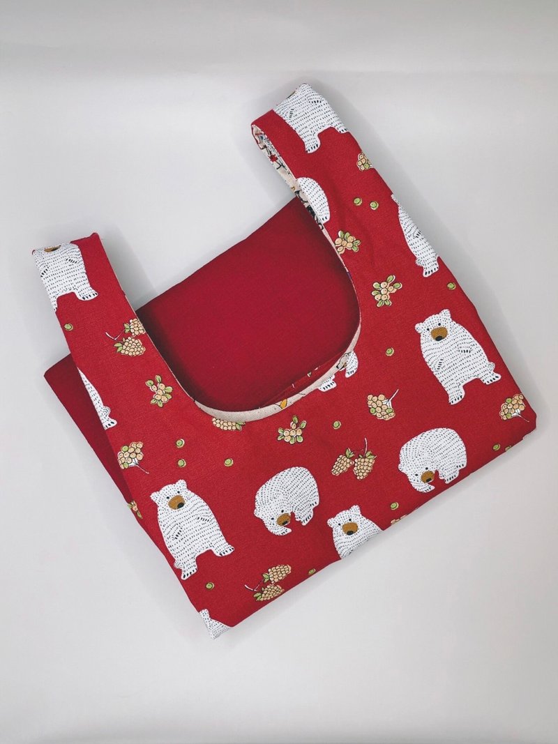 环保袋 便当袋 手提袋 野餐袋 日式便当袋 手作布包-北极熊先生 - 手提包/手提袋 - 棉．麻 红色