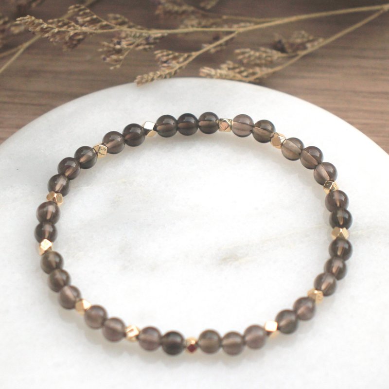 茶晶手链-舒压-疗愈-附大颗粒白水晶消磁石+饰品盒 - 手链/手环 - 水晶 咖啡色