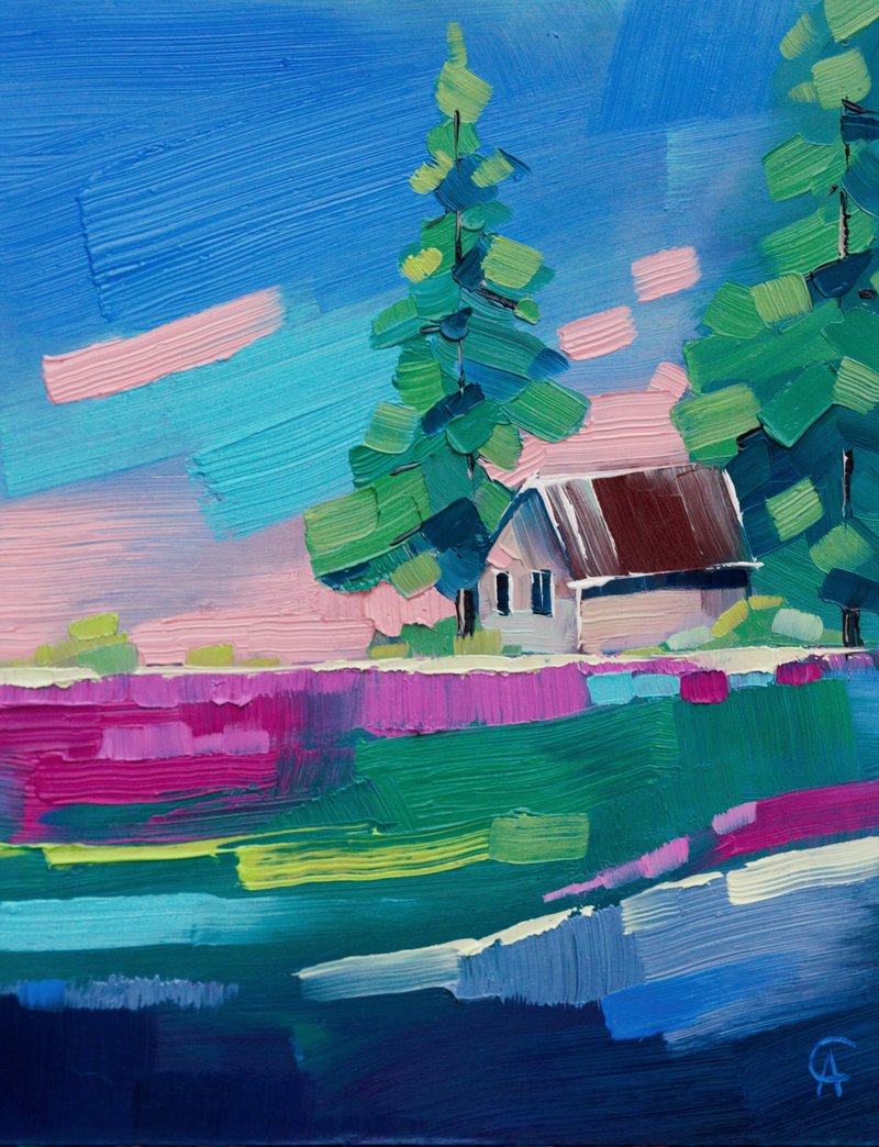 风景油画乡村原创艺术房屋艺术品农场墙面装饰画 - 海报/装饰画/版画 - 其他材质 多色