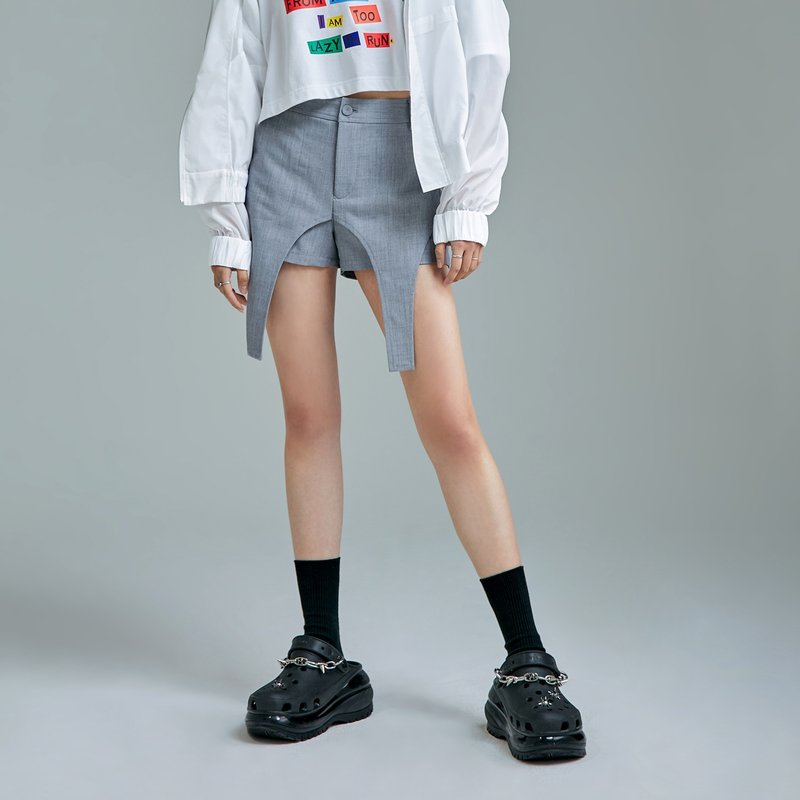 层次垂带短裤 - 女装短裤 - 聚酯纤维 灰色