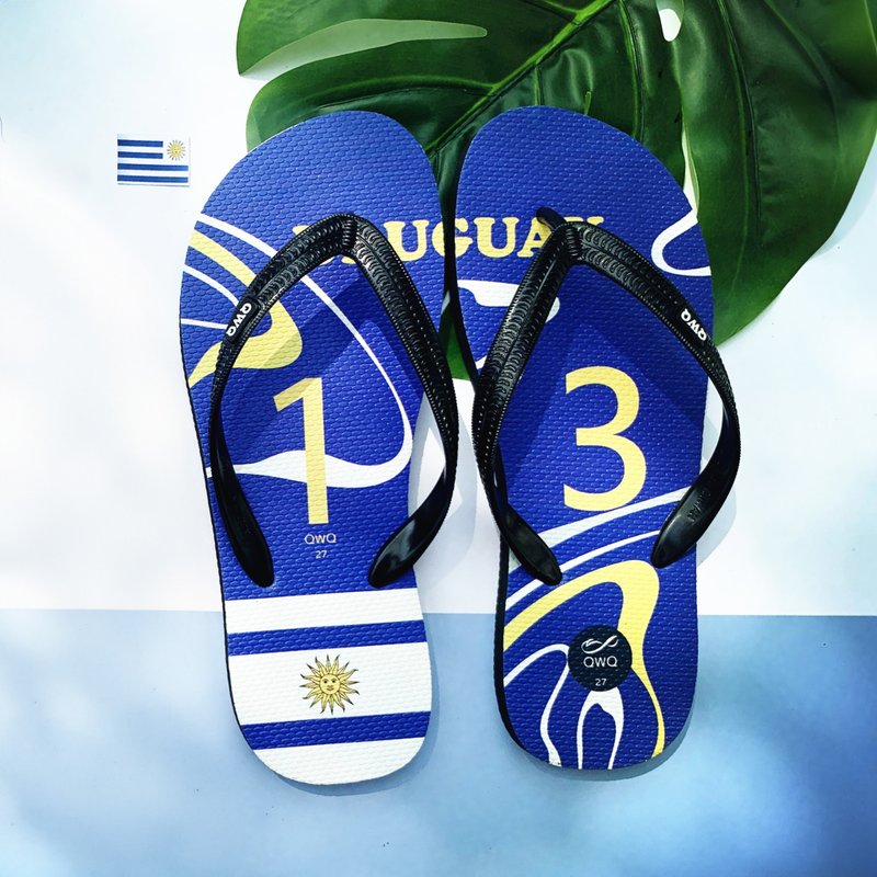 男款国家队足球纪念夹脚拖鞋 防滑防水人字拖乌拉圭 - 拖鞋 - 橡胶 多色