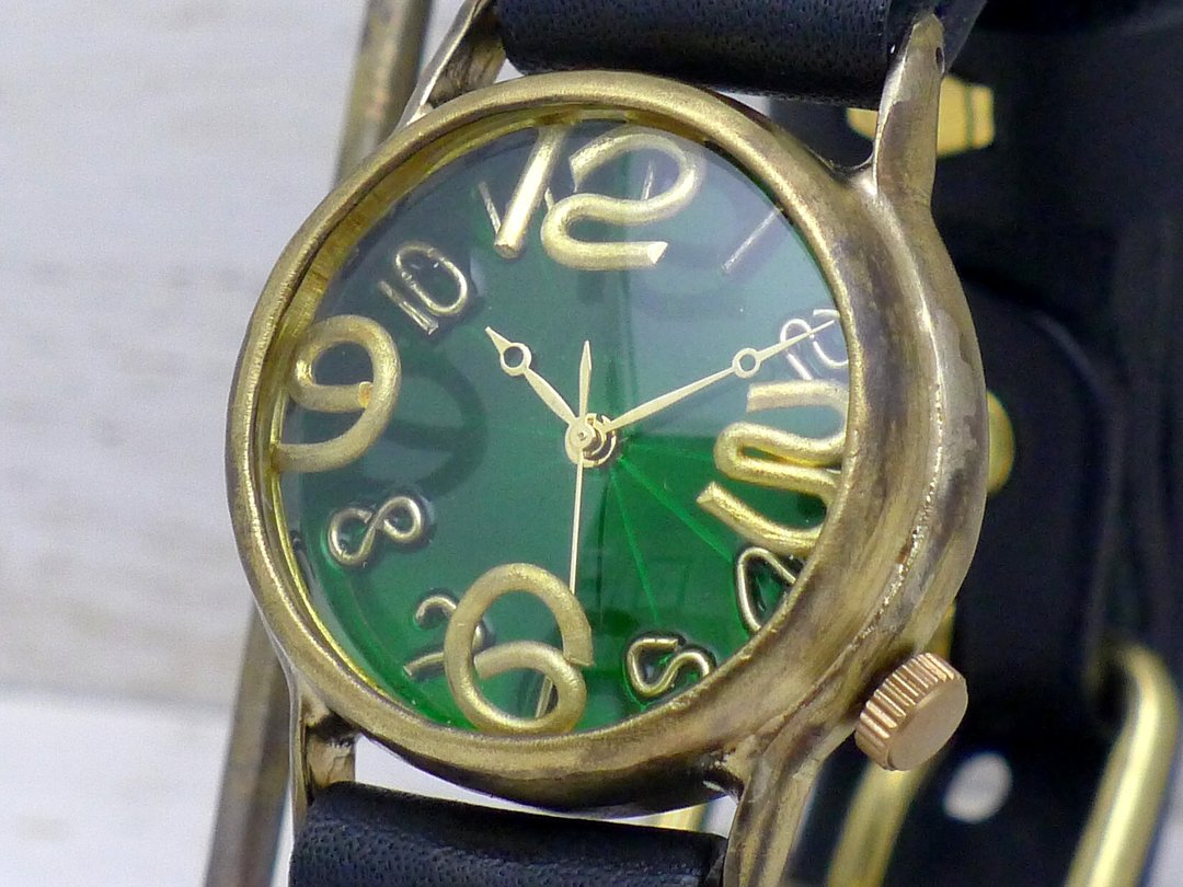 214B GR On Time-B GR (Green) Dial Mens Brass Handmade Watch - 女表 - 铜/黄铜 绿色
