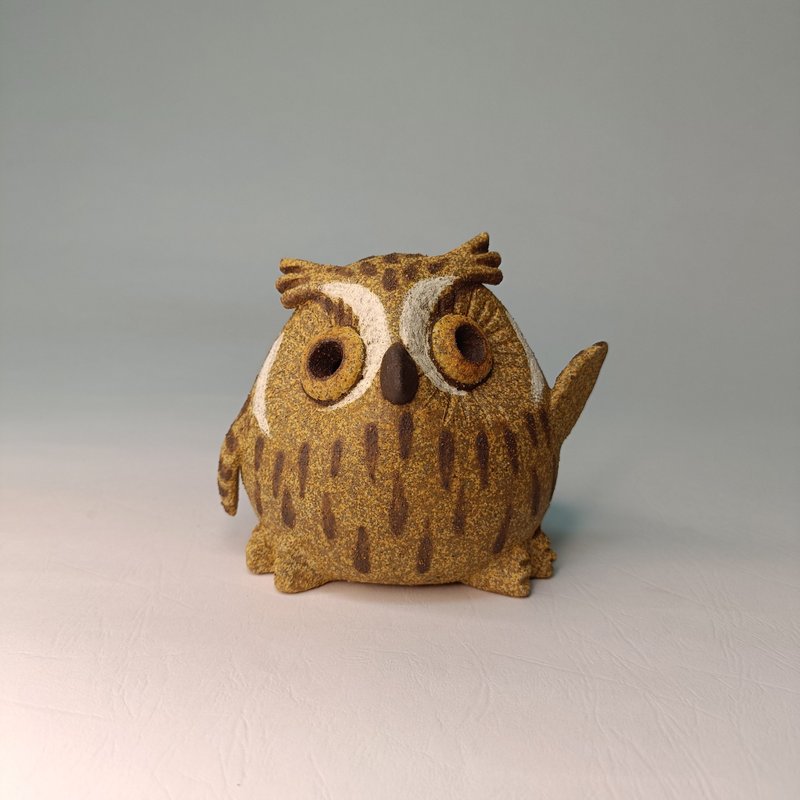 迷你Q版猫头鹰-黄鱼鸮/陶艺品/原创 - 摆饰 - 陶 