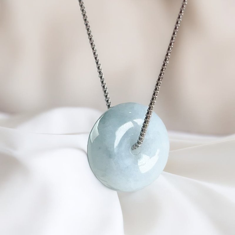 【愿·平安】飘蓝花翡翠平安扣项链 | 天然缅甸玉A货翡翠 | 送礼 - 项链 - 玉石 多色