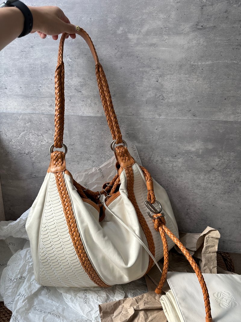 中古包 Loewe 罗意威 编织拼色 Hobo 肩背包 - 手提包/手提袋 - 真皮 白色