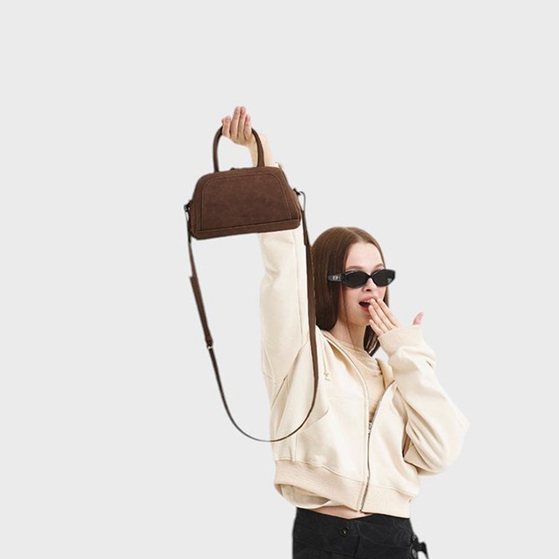 韓國製 MUR BUN MINI手袋/單肩包/手提袋 (Suede Dark Brown) - 侧背包/斜挎包 - 环保材料 