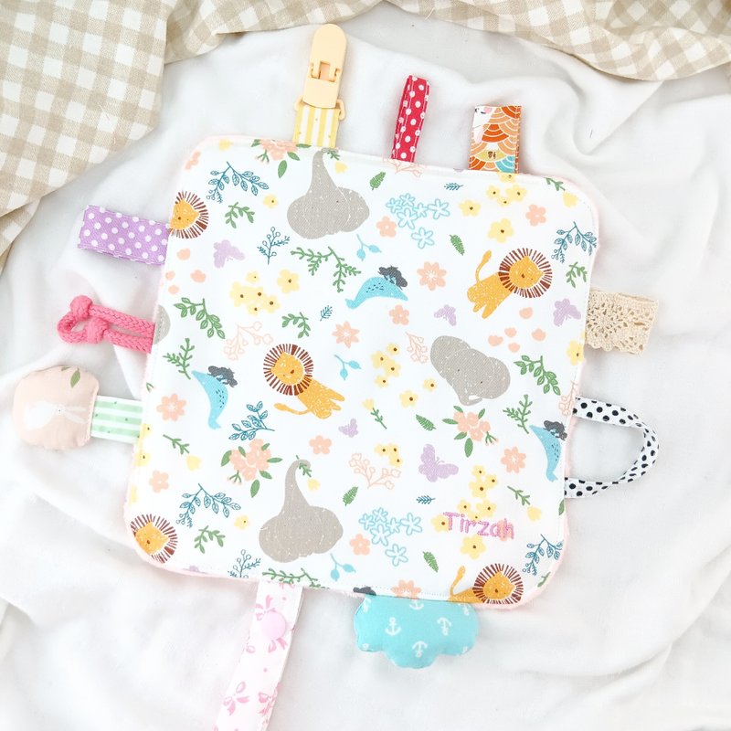 免费绣名字。花园动物。圆角响纸安抚巾 - 满月礼盒 - 棉．麻 黄色