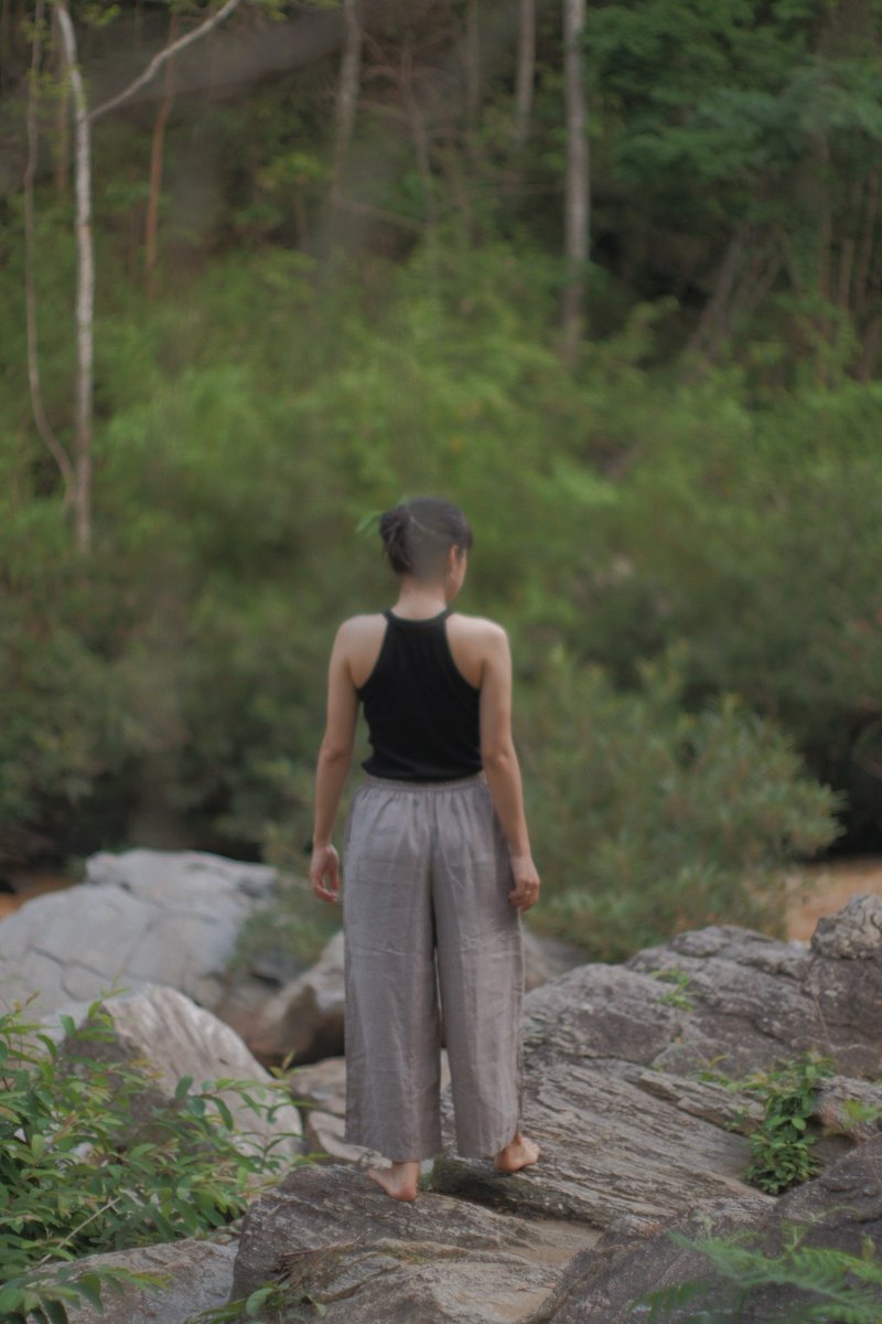 简约裤子 | 自然色亚麻布 - 女装上衣 - 棉．麻 蓝色
