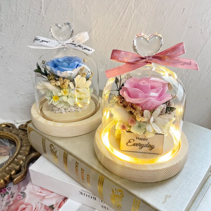 夜光玫瑰 为你盛开 永生花玻璃罩 童话公主风格 情人节 生日礼物 - 干燥花/捧花 - 植物．花 多色