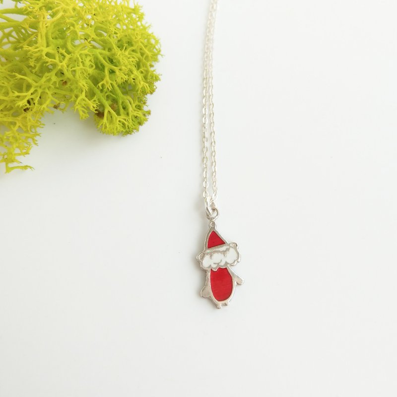 耶诞节 圣诞老公公  填色纯银项链 - 项链 - 其他金属 银色