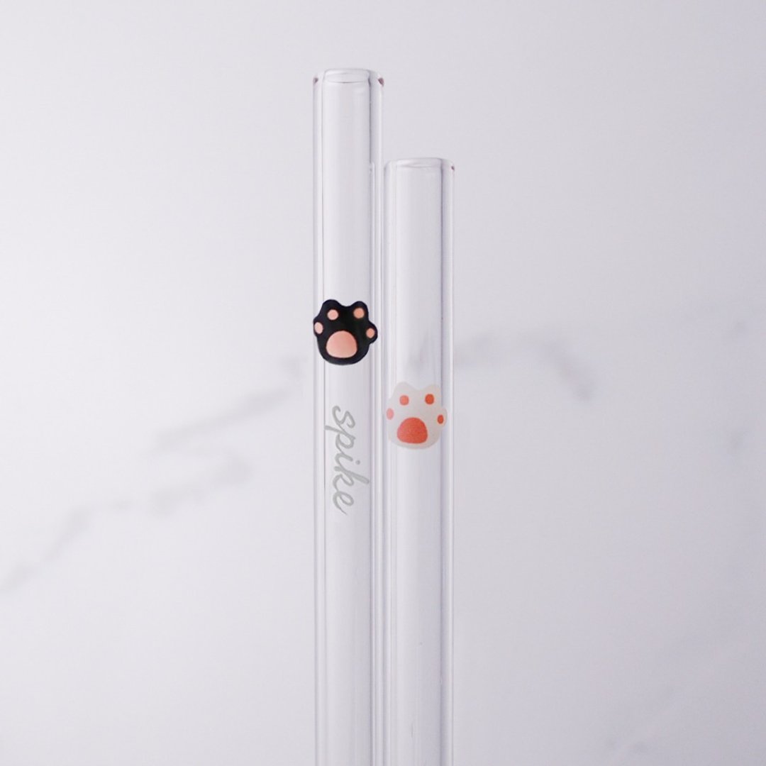 含玻璃雕刻刻字 20cm (口径0.8cm) 平口 肉球玻璃吸管(附赠小刷) - 随行杯提袋/水壶袋 - 玻璃 粉红色
