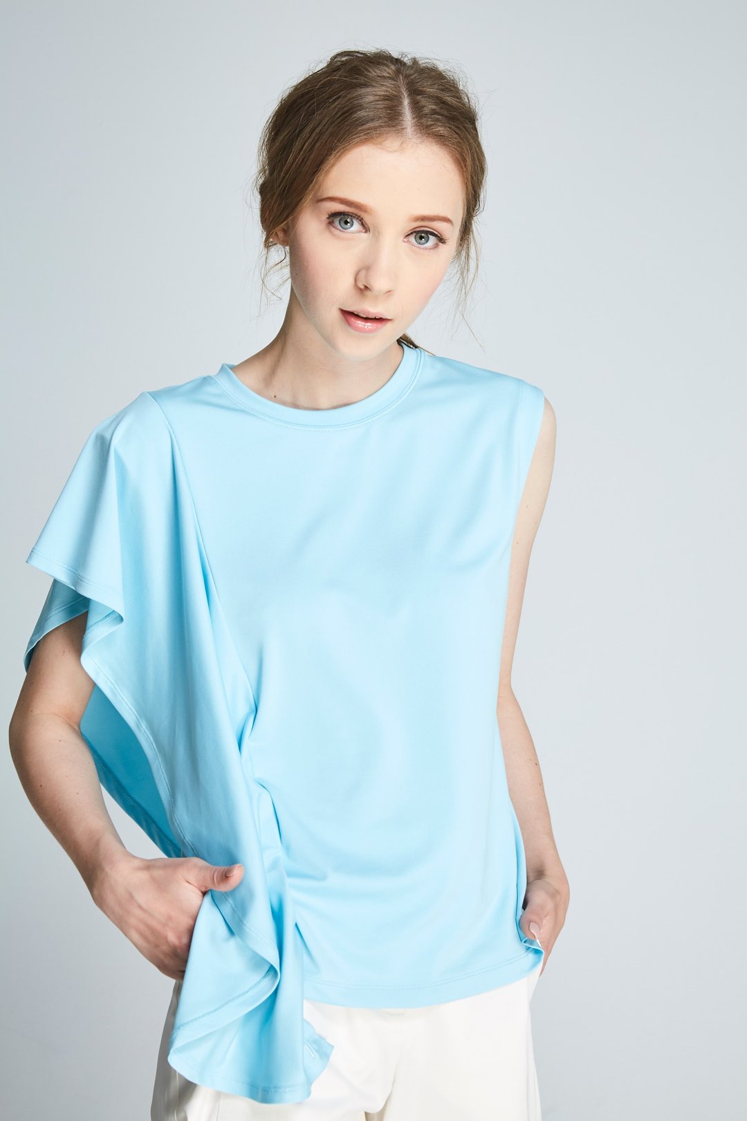 不对称T-Shirt_蓝 (19S1TP06) - 女装 T 恤 - 聚酯纤维 