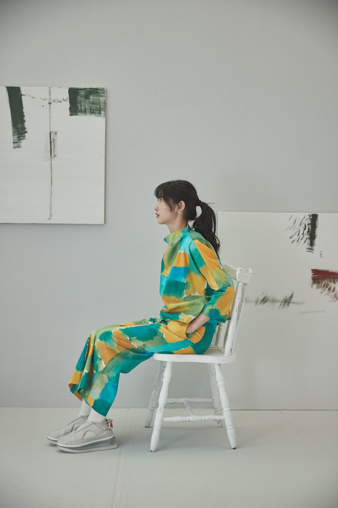 2019aw花布编号003老家浴缸  九分绑带直筒宽裤 - 女装长裤 - 棉 绿色