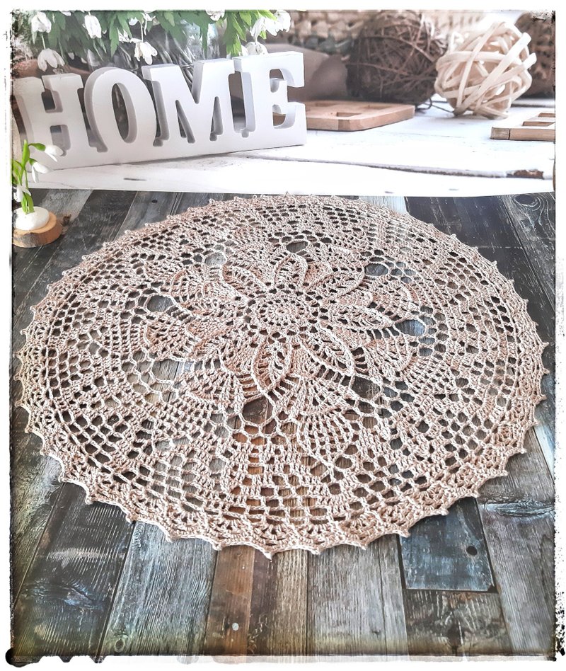 Big round doily Natural home décor Lace table centerpiece doily - 其他 - 棉．麻 卡其色