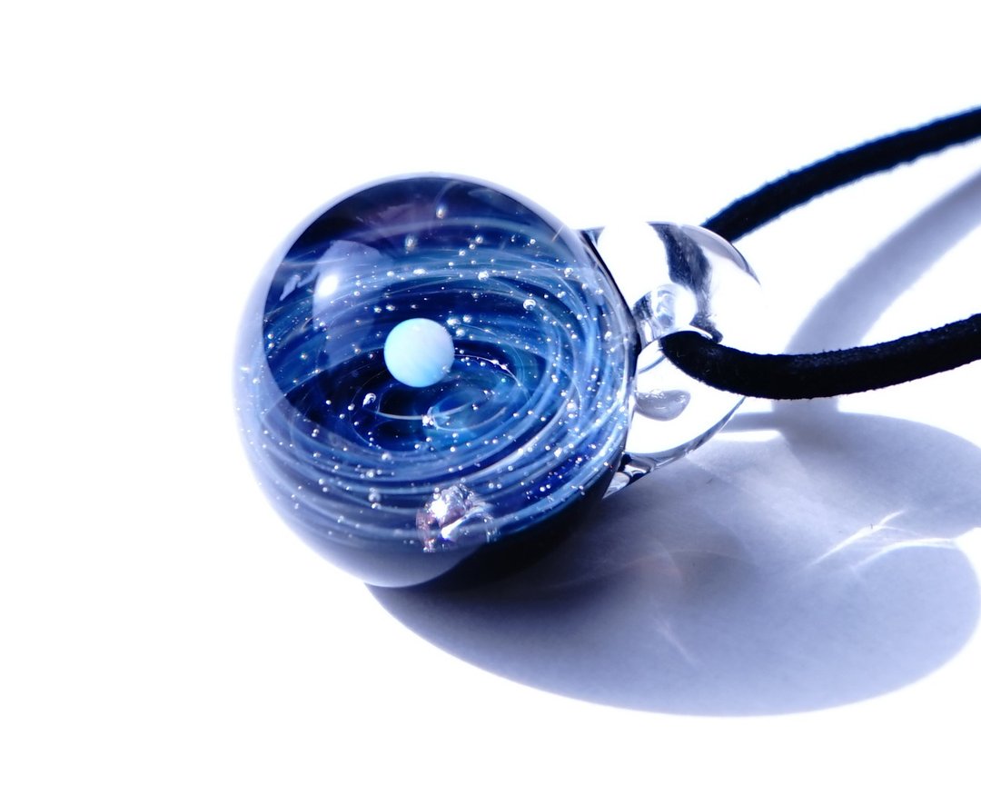 Planet meteorite world ver nebula white opal, glass pendant with meteorite universe 【free shipping】 - 项链 - 玻璃 蓝色