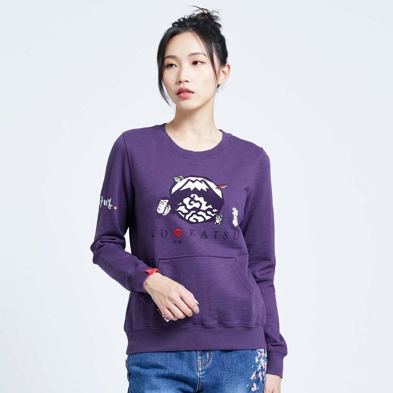 江户胜 日系 女装 植绒富士山长袖T恤(紫色) #上衣#长袖#富士山 - 女装上衣 - 棉．麻 紫色