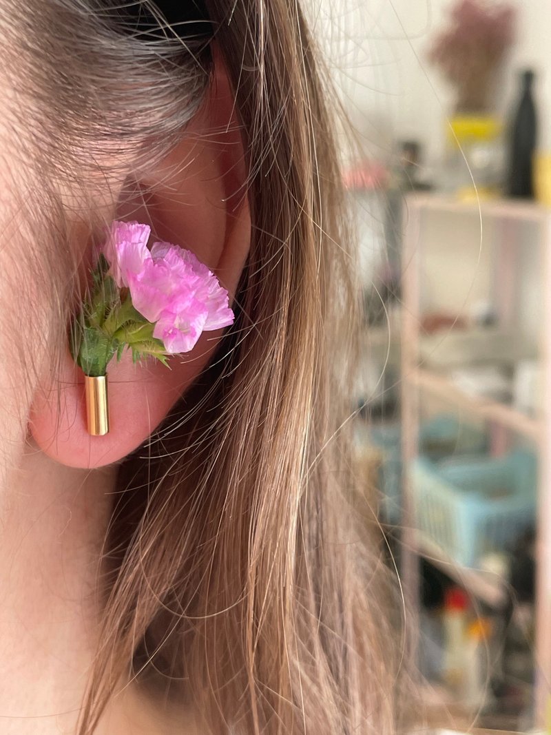 镀金花管耳钉 可插入鲜花或干燥花 - 耳环/耳夹 - 铜/黄铜 金色