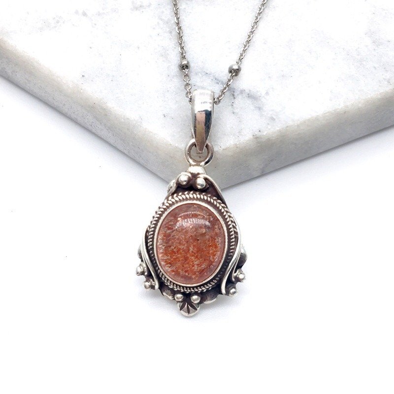 太阳石日光石925纯银魔镜风格项链  - 项链 - 宝石 橘色