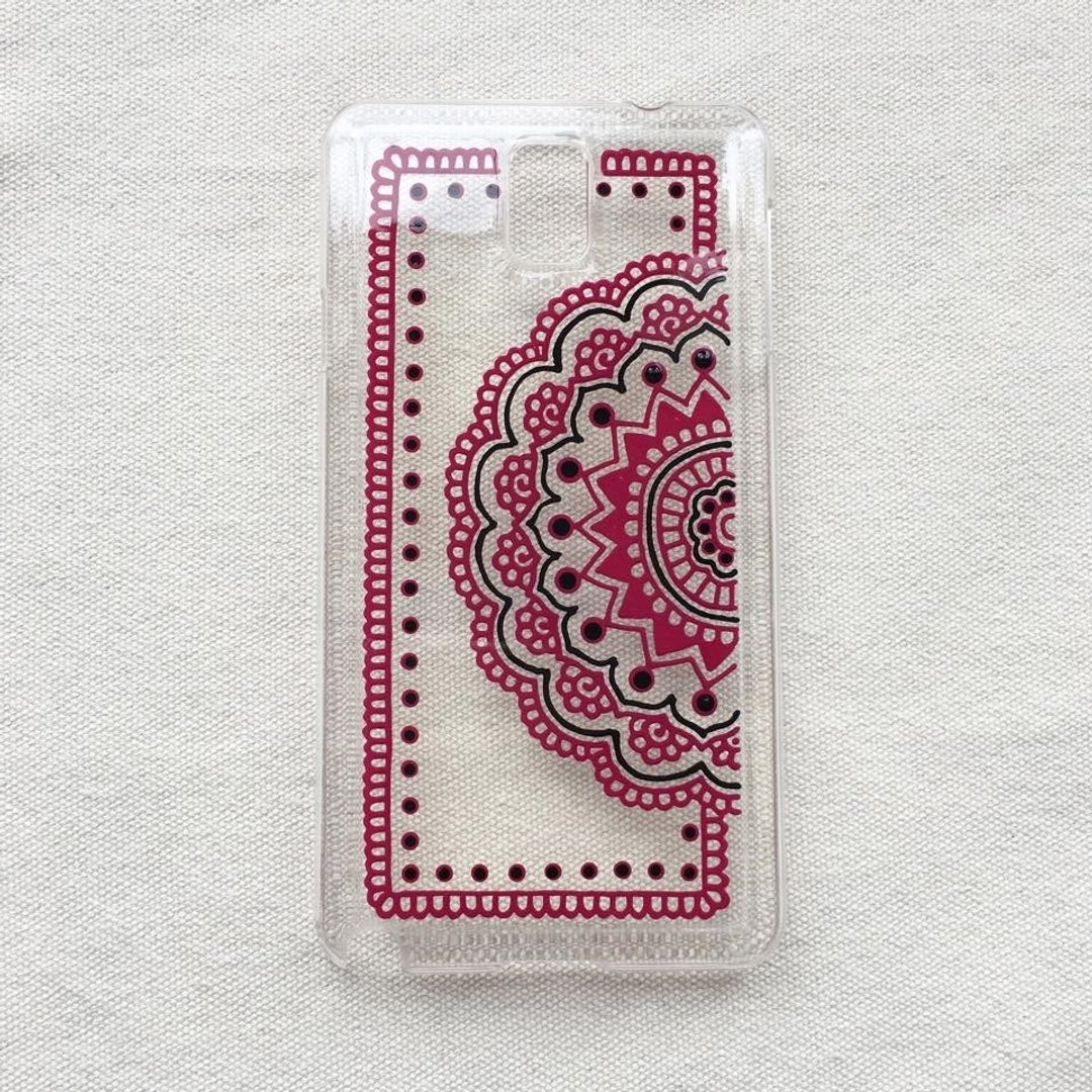 手绘透明手机壳 手机套 黑色 玫红 iPhone 7 6s Samsung Galaxy Sony LG Case Henna Mandala 汉娜 蔓蒂 曼陀罗 禅绕 民族 印度彩绘 - 手机壳/手机套 - 塑料 红色