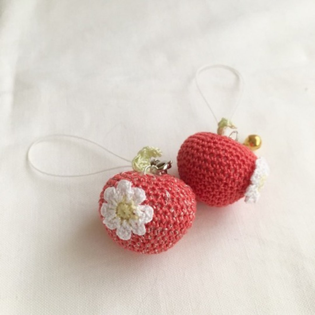 [Made-to-order] With/without glitter/red apple Amigurumi Earphone jack with bell - 玩偶/公仔 - 棉 
