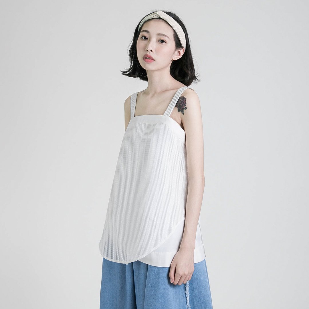 Whisper 呢喃拼接背心_8SF008_白 - 女装背心 - 棉 白色