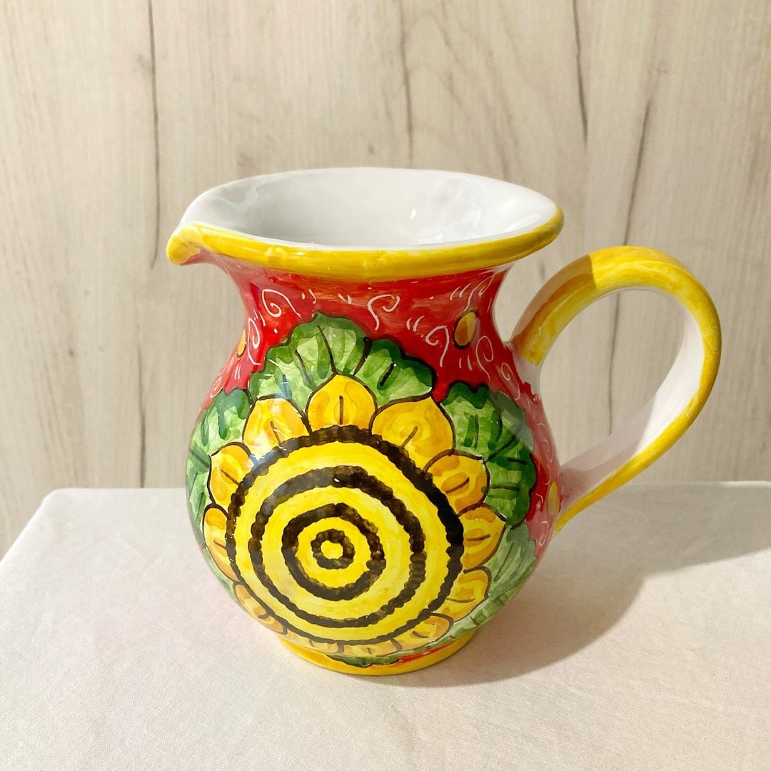 Majolica 烤水罐 15 厘米 600 毫升意大利陶器向日葵夏季花底座水罐 - 其他 - 陶 红色