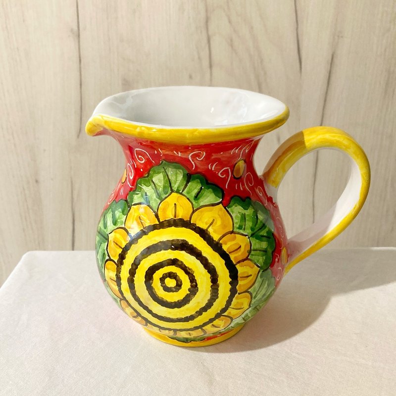 Majolica 烤水罐 15 厘米 600 毫升意大利陶器向日葵夏季花底座水罐 - 其他 - 陶 红色
