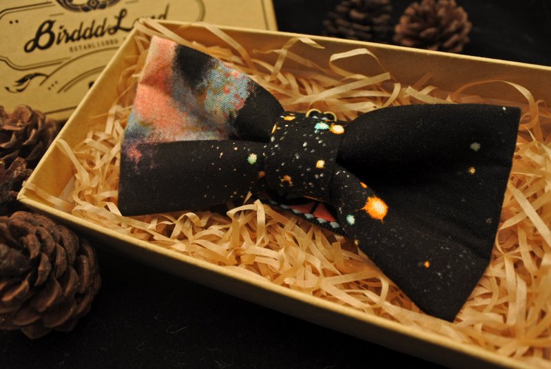 原創復古手工領結  美國進口布料 SpaceWalk 宇宙星空星雲 舞會 - 领结/领巾 - 棉．麻 黑色