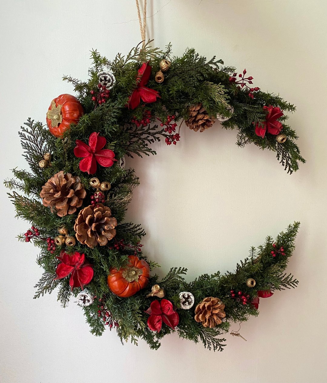 月形圣诞圈.永生圣诞圈. 圣诞花圈.圣诞礼物.花圈.永生花圈.圣诞 - 干燥花/捧花 - 植物．花 红色