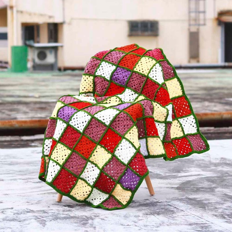 复古民族风手工钩织织片毛毯 - 小方格 - 被子/毛毯 - 棉．麻 多色