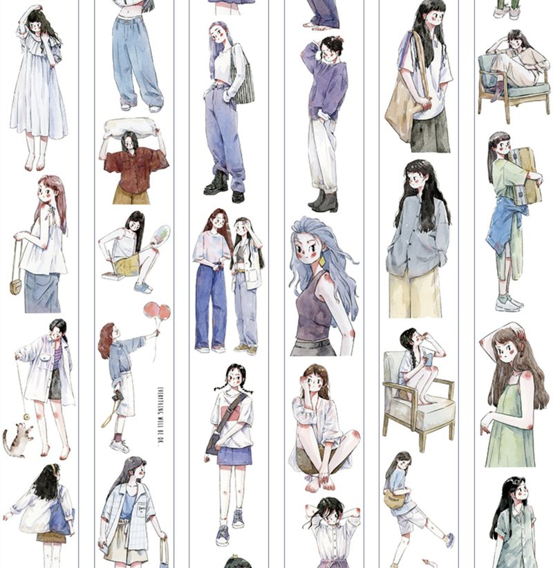 今日無事 休暇日 塩顏繪畫 PET 和紙膠帶 10米卷 - 纸胶带 - 其他材质 多色