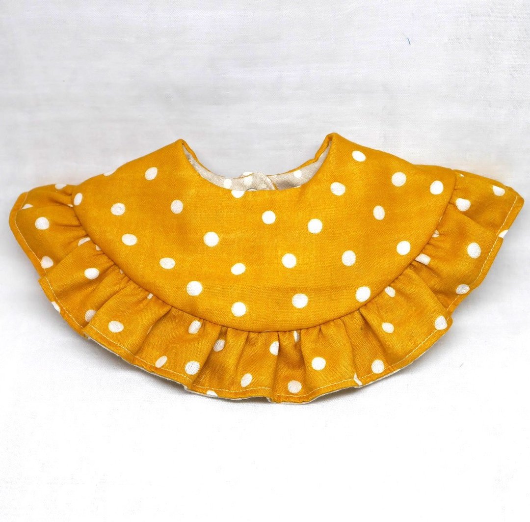 Japanese Handmade 8-layer-gauze frill 360 circle bib - 围嘴/口水巾 - 棉．麻 黄色
