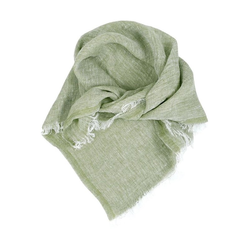 HALI方形亚麻薄围巾 (橄榄绿) - 围巾/披肩 - 棉．麻 绿色