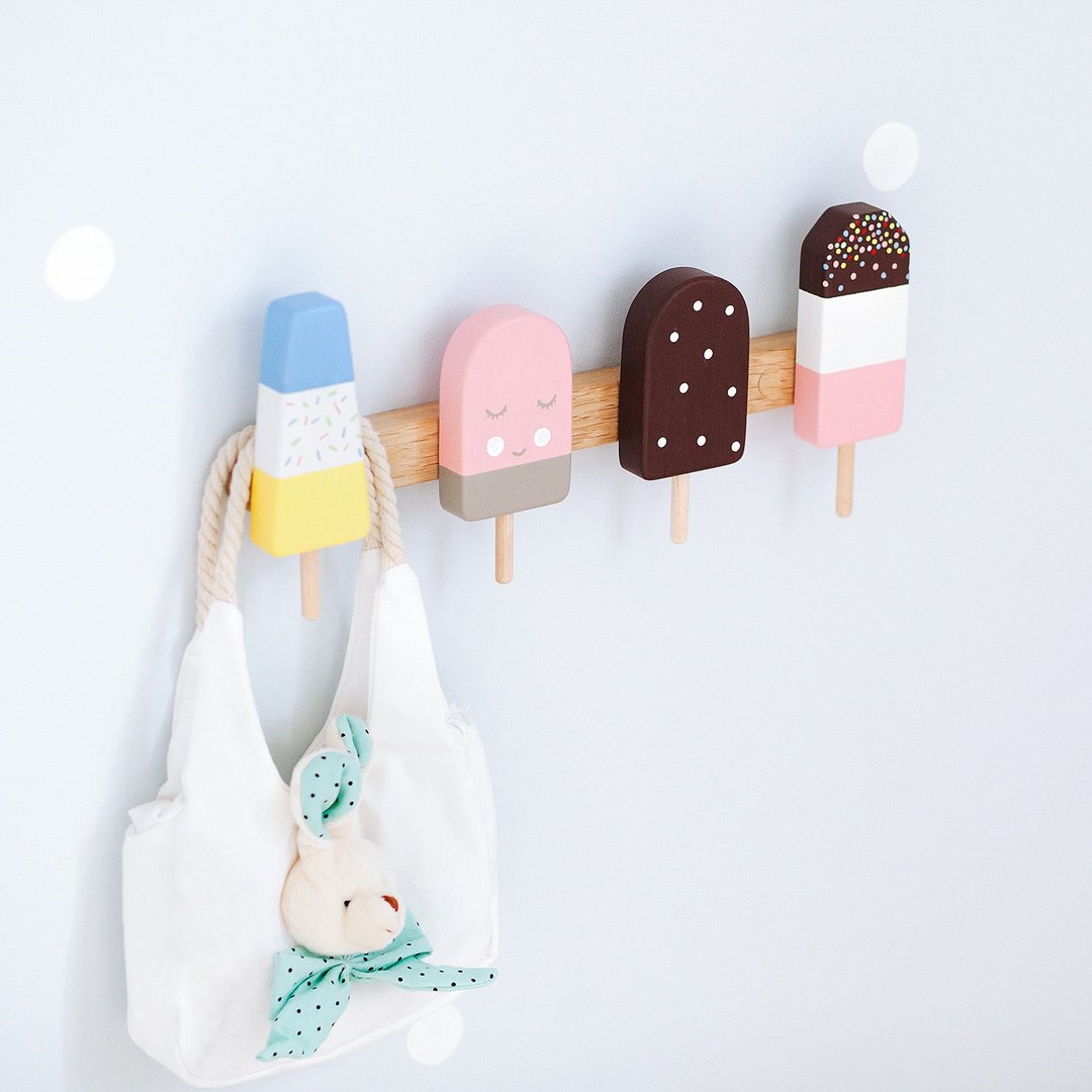 Ice cream kid coat rack, cute hook, wooden wall hanger, nursery decor, baby gift - 儿童家具 - 木头 