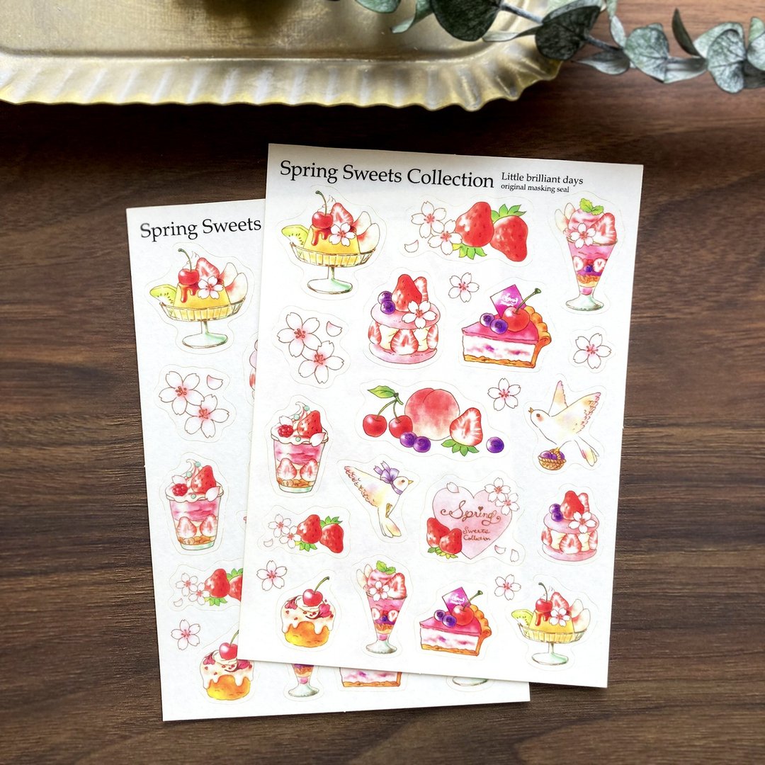 Masking sticker Spring Sweets Collection Spring sweets, cherry blossoms and fruits - 贴纸 - 纸 粉红色