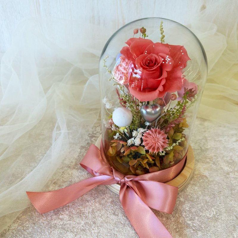 *如蜜* 永生玫瑰玻璃花盅 爱心气球玻璃盅 七夕礼物 情人节礼物 - 干燥花/捧花 - 玻璃 粉红色