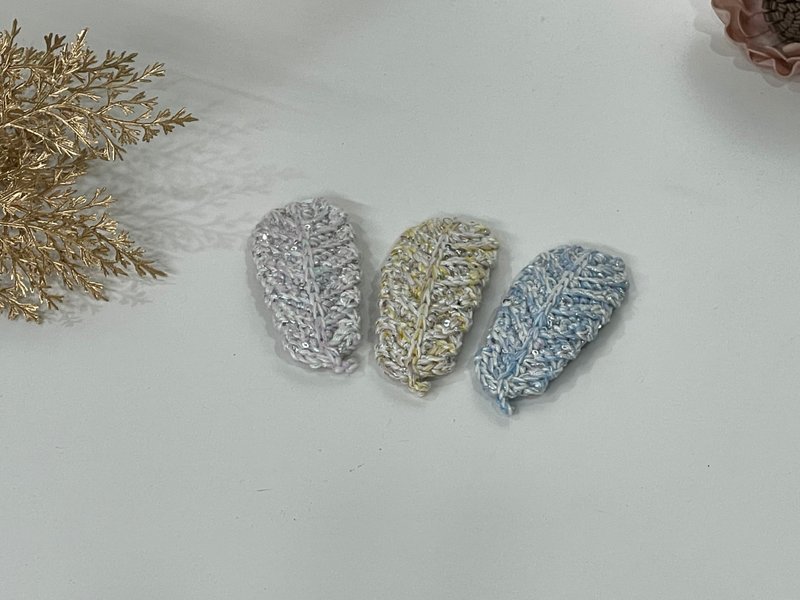 手工编织 亮片羽毛发夹 BB夹 - 发饰 - 棉．麻 多色