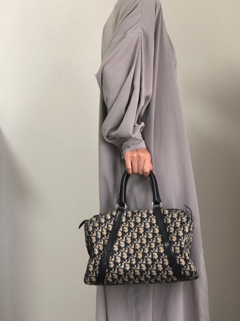 【 VintageShop solo 日本直送中古包专卖店 】Christian Dior 克里斯汀·迪奥 缇花 手提包 宝蓝色 缇花 迷你波士顿包 6524f6 - 手提包/手提袋 - 棉．麻 蓝色
