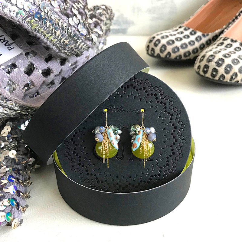 14KGF:Olive Jade Party -Continental- Earrings -Earrings/ Clip-On - 耳环/耳夹 - 半宝石 绿色