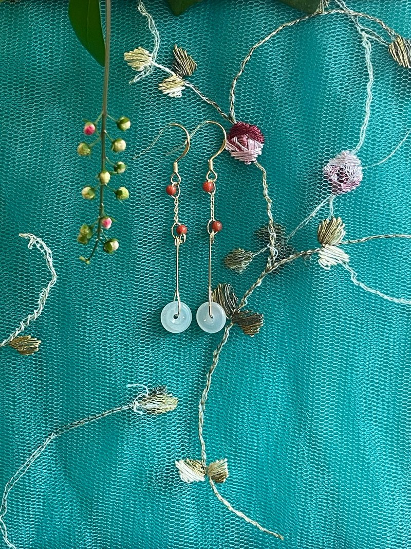 缅甸玉耳环 II 冰胶小平安扣 I 缅甸A货翡翠耳环 - 耳环/耳夹 - 玉石 