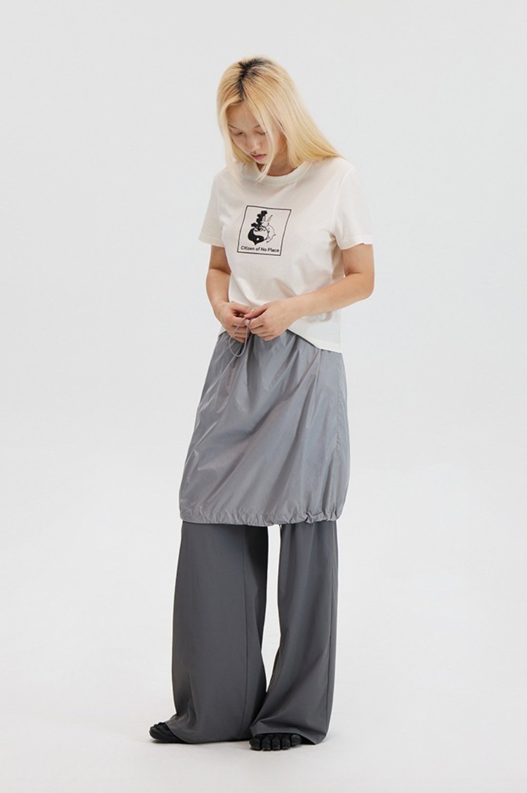 Pants and Skirts 假两件气球裙裤 运动风日系休闲高街直筒裤 - 女装长裤 - 其他材质 灰色