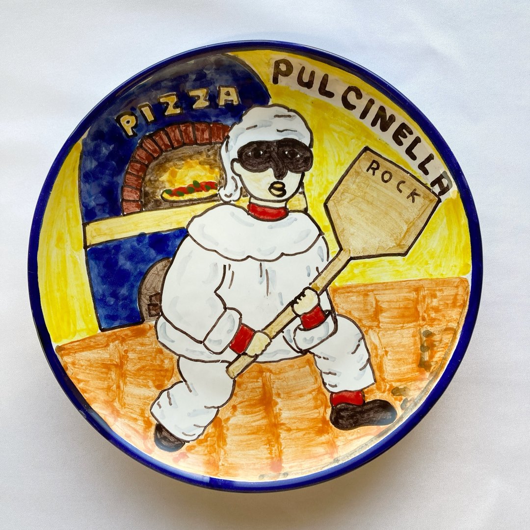 图片盘 20 厘米 CRC017 Majolica 意大利陶器 Pulcinella 那不勒斯披萨 - 盘子/餐盘/盘架 - 陶 蓝色