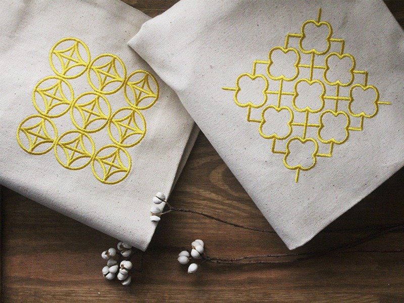 -针心对袋(好运款)-　 |铁花窗|简单|侧背包|刺绣|环保提袋 - 侧背包/斜挎包 - 其他材质 黄色