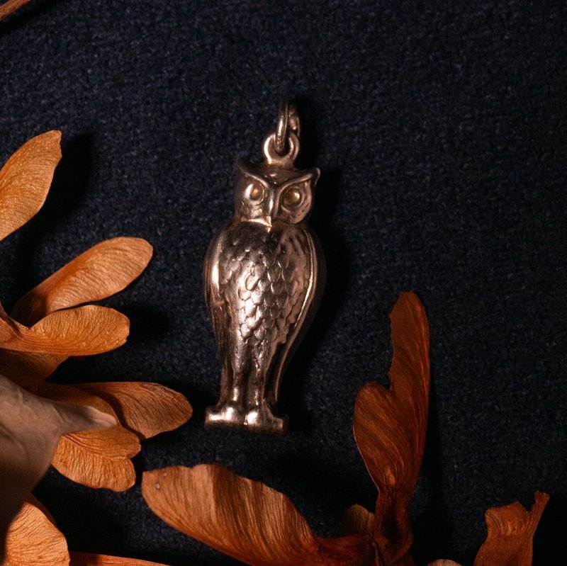 19世纪晚期 英国 维多利亚时代 猫头鹰纯银吊坠 - 项链 - 纯银 银色