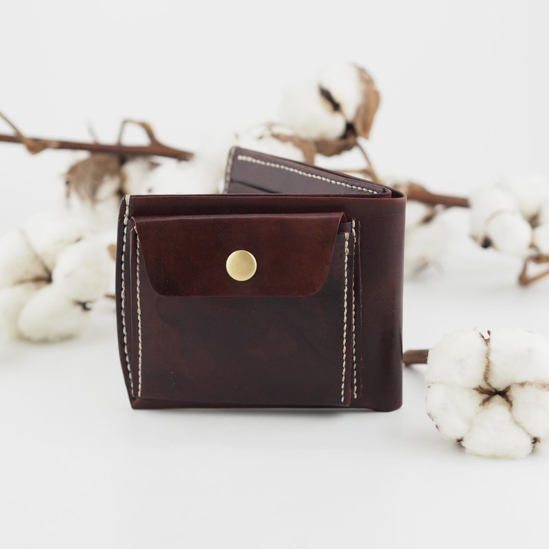 简约皮革短夹 皮夹  咖啡红色  手工制作 - 皮夹/钱包 - 真皮 咖啡色