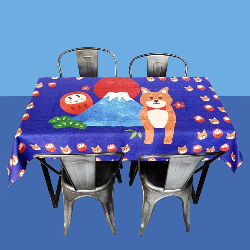 柴犬 壁纸 富士山 露营 - 餐垫/桌巾 - 棉．麻 蓝色